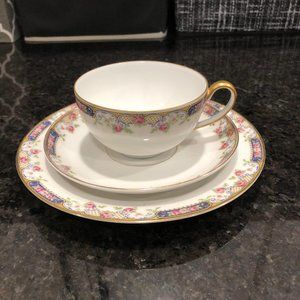 Vintage Bavaria Tirschenreuth teacup 3 piece set, Franklin, flowers